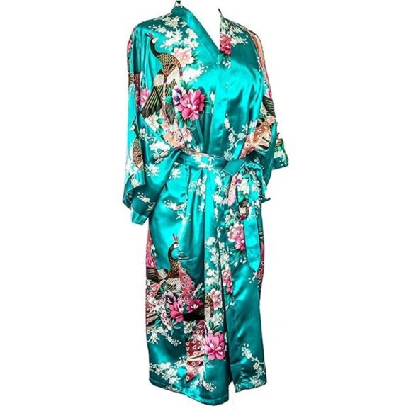 Long Kimono Robe for Women, Premium Lightweight Peacock - Picture 5 of 5